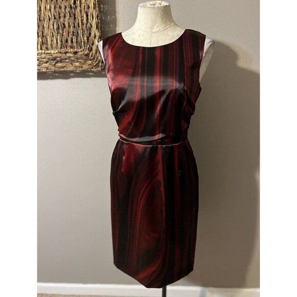Tahari Dress Ruby Red Black Purple 6 Faux Stretch Silk Sheath NWT $198 - Picture 5 of 10